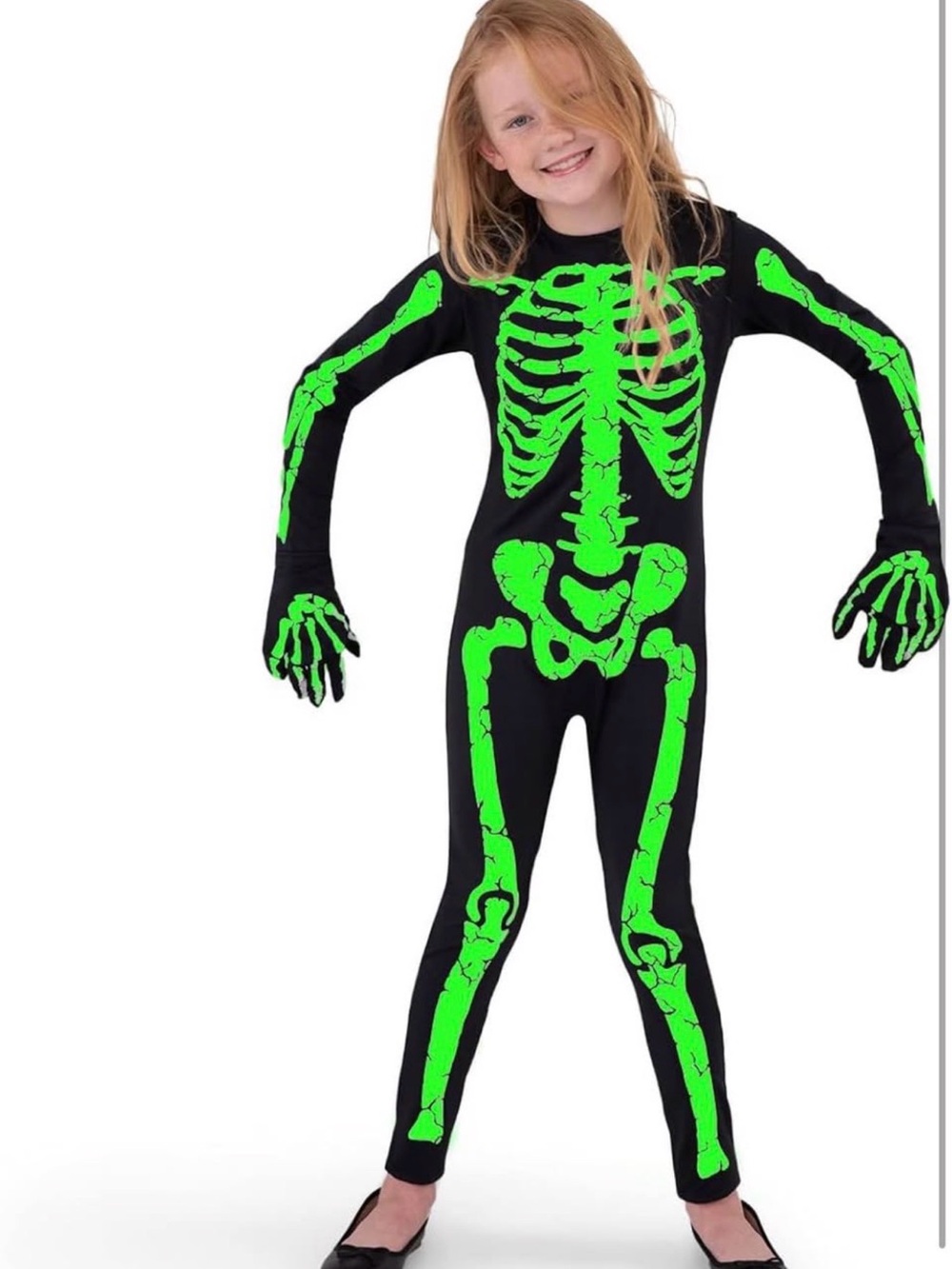 Glow Green Skeleton Kids Costume - Unbranded